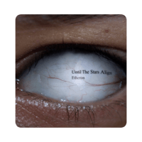 a close up of an eye with the words'under the stars' written on it